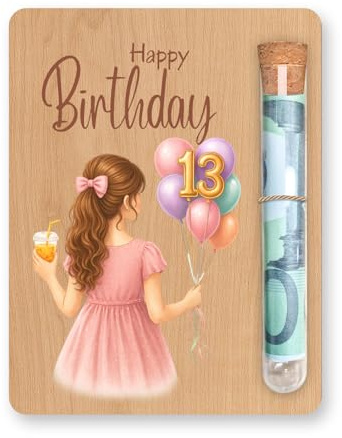 13 Geburtstag Mädchen, Geldgeschenk Aus Holz Mit Reagenzglas und Geschenkbox, Kreative Geldgeschenke Verpackung für 13. Geburtstag Mädchen, Geschenke für 13 Jährige Familie Freund Schüler