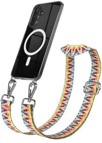 EAZY CASE Handykette - Verstellbares Taschenband kompatibel mit Galaxy A37, Schulterriemen, Handykordel mit Silikon Hülle, Qi Charging kompatibel, Umhängetasche, Regenbogen Silber