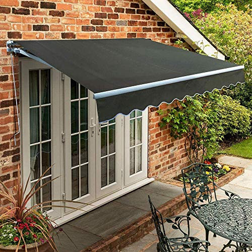 Primrose 4.5m x 3.0m Manual Awning Standard Cassette DIY Patio Awning Gazebo Canopy (14ft 10) Complete with Fittings and Winder Handle (Charcoal)