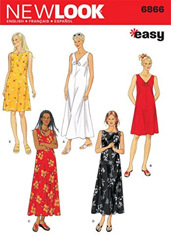 New Look Schnittmuster 6866: Damenkleider, Größe A, Papier, weiß, A (S-M-L-XL)