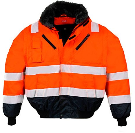 LeiKaTex Warnschutz-Pilotenjacke Winter gefüttert 4 in 1 Funktion mit Kapuze, Winddicht & Wasserabweisend für Herren und Damen (S - 4XL, Neongelb, Warnorange) (3XL, Warnorange/Marine)