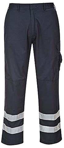 Portwest S917 Iona Safety Combat Trousers Half Elasticated Waist Reflective | Navy, 2X Large, UPF 40+, EN 17353 Type B2, Secure and Comfortable Fit, Easy Access Cargo Pockets, 2 Side Pockets, Workwear