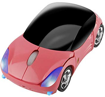 Mouse wireless a forma di auto sportiva, con ricevitore USB, 3 pulsanti, 1600 DPI, portatile, mini mouse ottico senza fili, per laptop, PC, desktop, viaggi, casa, scuola, regalo (rosa)