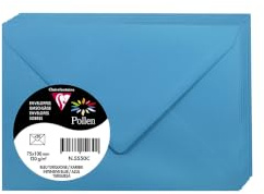 Clairefontaine 5550C - Pakung mit 20 Umschläge Pollen, Mini 7,5x10cm, 120g, ideal für Ihre Einladungen und Korrespondenz, Umshläge, Karibikblau, 1 Pack