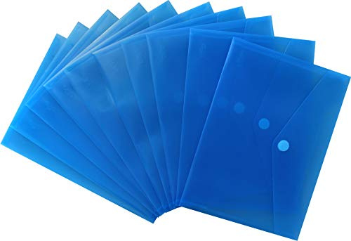 Dokumententasche A5 PP quer transparent blau Klappe Klettverschluss 10 Stk | Reißfeste PP Folie, klare Sicht, ideal zum Ordnen und Schützen von Unterlagen bis 100 Blatt
