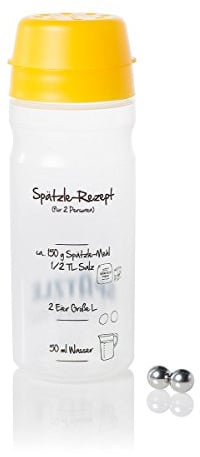 Spätzle-Shaker (GELB) für 2 Portionen selbstgemachte Spätzle (675ml) Spätzlepresse und Mixer in einem
