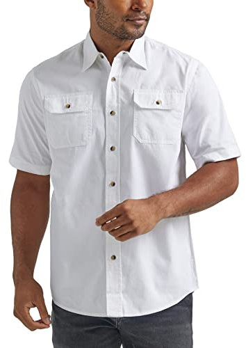Wrangler Authentics Men's Short Sleeve Classic Woven Button Down Shirt, Bright White, M UK