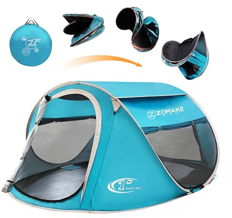Easy Pop Up Tent 4 Person Waterproof - Pop-Up Camping Tents Automatic Tent Throw Pop Up Instant Flip Pop Tent for Camping,by ZOMAKE(Lake Blue)