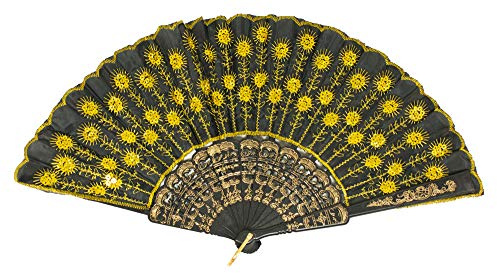 Das Kostümland Barock Fächer mit Glitzer Pailletten - Schwarz Gold - Tolles Accessoire zu Karneval, Mottoparty oder heiße Sommerzeit