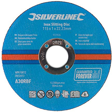 Silverline 972926 Inox Slitting Discs 10pk 115 x 1 x 22.23 mm