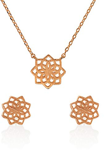 namana Mandala Set mit Anhänger & Halskette & Ohrstecker, gebürstetes Finish verschiedene Gold und Silber Finish, geometrisches Schmuckset für Damen, Ohrringe und Pendant