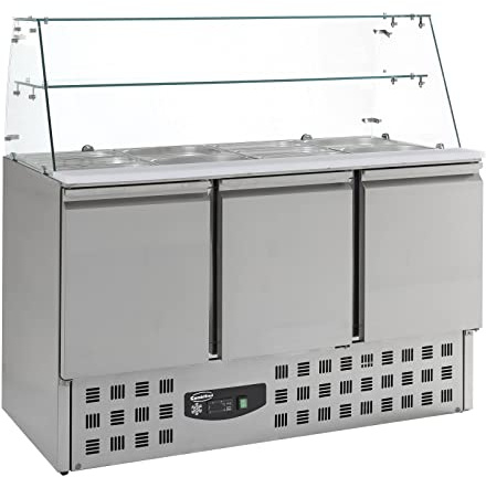 Saladette réfrigérée 4 GN 1/1 - Vitrine en verre 3 portes - Combisteel - R600aRvs Aisi 2013 PortesPleine