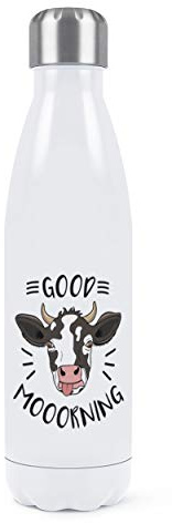 Good Mooorning Cow Double Wall Water Bottle Insulated Stainless Steel Sports Drinks 500ml White
