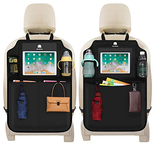 Meinkind Auto Rückenlehnenschutz Kinder, Auto Rückenlehnentasche Rücksitzschutz, Rücksitz Organizer Auto mit Ipad Tablethalter, Kick-Matten-Schutz wasserdichter Rücksitzschoner, Schwarz (2 Stücke)