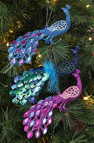 Christmas Concepts® Set of 3-20cm (8 Inch) Peacock Christmas Tree Decorations - 1 Turquoise 1 Ice Blue 1 Purple