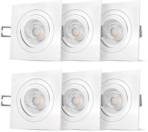 SSC-LUXon 6 Stück QF-2 Einbauleuchte LED GU10 weiß eckig schwenkbar - mit tauschbarem GU10 LED 3W warmweiß 230V Deckenspot
