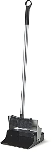 Vani Kehrgarnitur mit langem Stiel, Besen & Kehr-Schaufel - Kehr-Set mit Gummilippe & gesplissten Borsten - Entfernt Schmutz, Staub & Krümel - Grau