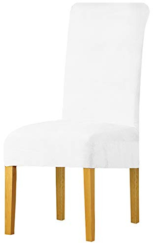 LANSHENG dehnbare Stuhlhussen für Esszimmerstühle, Stretch-Spandex mit elastischem Band, Stuhlbezug, Samt, große Esszimmerstuhlhussen für Restaurant, Hotel, Party, Bankett (Weiß, 6er-Pack, M)