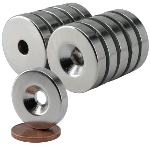 Neodym Magnet mit Bohrung und Senkung 20x4mm 20mm x 4mm 6 KG Scheibe- Senkkopfschraube - M4 Senkloch zum anschrauben - Magnetscheibe Senkbohrung Senkkopf [10 Stück]