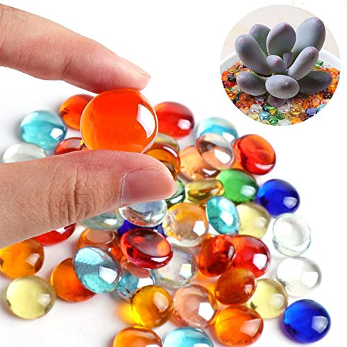TsunNee 230PCS 1KG Decorative Glass Pebbles Granulates, Multi-coloured Stone Beads, Rounded Vase Nuggets, Mosaic Tiles, DIY Stone Gems for Home Garden Wedding Memorial Aquarium