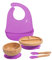 Love Earth ® - Bamboo Baby Weaning Set – 5 Piece Baby Weaning Set Including Suction Plate, Bowl, Spoons, and a Silicone Bib – Eco-Friendly Weaning Set for Babies from 3 Months to 6 Years (Purple)