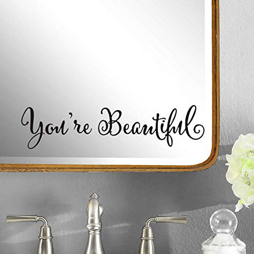 Pack of 3 Inspirational Wall Mirror Decals Stickers You're Beautiful Positive Bathroom Wall Sayings Motivational Wall Quotes Peel and Stick Words Decor Gifts for Home, Office 9.8x2.2 inch