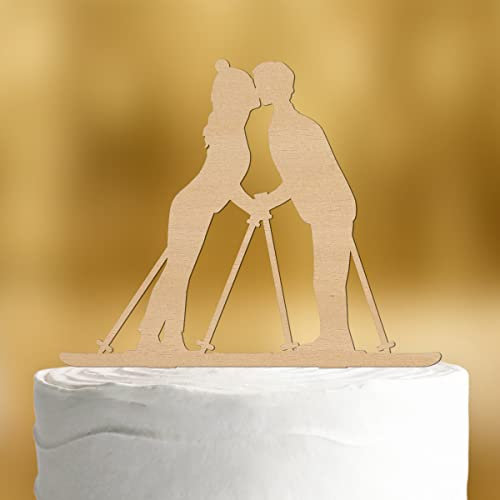 Cake Topper Skifahrer [mit Ski und Stöcken] - Holz - Hochzeit deko Hochzeitstorte Kuchen Tortendekoration Verlobung Tortenstecker Hochzeit Tortendeko Wedding cake