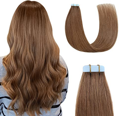 Sunya Tape in Extensions Echthaar Klebstoff Kastanienbraun Tape In Extensions Echthaar Haarverlängerungen Natürlich Glattes Skin Hair Weft Natürlich Tape Hair Extensions 50cm 50g 20Stück