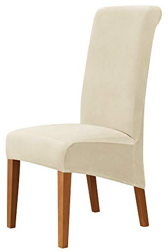 MILARAN Velvet Large Chair Covers for Dining Room, Soft Stretch Seat Slipcover for Large Dining Chair, Washable Removable Parsons Chair Protector, Set of 2,Cream