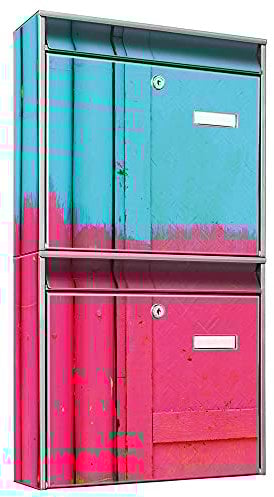 banjado Briefkastenanlage 2 Fach - 2 Briefkästen 36x64x10cm groß - Doppelbriefkasten Set - Namensschild, 2 Schlüssel, Montagematerial - Stahl verzinkt Silber - Motiv Zwei Farben