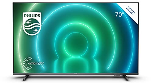 Philips 55PUS7906/12 55 Zoll LED Android Fernseher, 4K-Smart-TV mit Ambilight, HDR-Bild, Dolby Vision- und Atmos-Sound, kompatibel mit Google Assistant, Schwarz mit schlanken Standfüßen