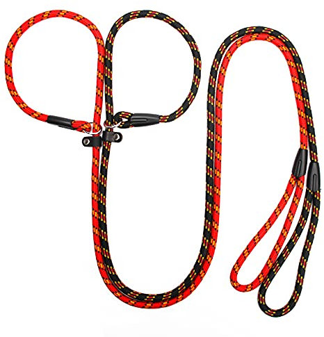 Zhichengbosi 2 pack Adjustable Dog Leash Nylon Training Lead Leash For Dogs 10-80 lbs (red+black)