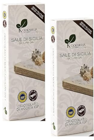 Ciokarrua | Cioccolato di Modica IGP Sale di Sicilia | Cioccolato Grezzo Lavorato Modica | Tavoletta Cioccolato Senza Lattosio | Cioccolata 2 Tavolette - 200 Gr