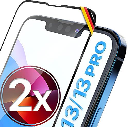 UTECTION 2X Full Screen Schutzglas für iPhone 13/13 PRO | Perfekte Passform vom Deutschen Anbieter | Kinderleichte Anbringung > Keine Blasenbildung, ultimative Glashärte für Langzeitschutz