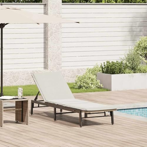 SKTQYQO Sonnenliege aus Polyrattan in Beige mit verstellbarer Rückenlehne und stabiler Struktur für Garten und Terrasse. Diese bequeme Outdoorliege aus Polyrattan in Beige,