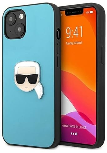 Karl Lagerfeld KLHCP13SPKMB Hülle für iPhone 13 Mini 5,4 blau Leather Ikonik Karl`s Head Metal