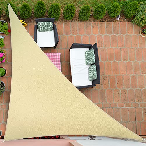 UIRWAY Vela Ombreggiante 5 x 5 x 5 m Triangolare Tenda Parasole,Traspirante,95% Protezione UV per Giardino, Patio, Pergola, Cortile-Sabbia