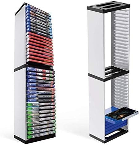 OhhGo Video Spiel Disc Regal, Rack DVD Halter Container Turm Stand,Durable CD Lagerung für Holding 36Pcs PS5 Spiel Discs, Weiß Schwarz, Acrylnitril-Butadien-Styrol