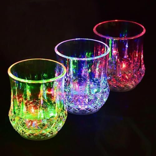 ITODA Flash Light Up Cups Pineapple Shaped Drinking Glasses Colorful Led Glowing Water Liquid Sensing Glass Cup Luminous Cup Beer Whisky Wine Glasses for Home Party Club Bar (3Pack)