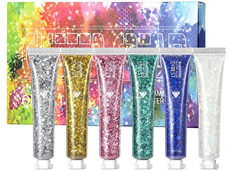 JasCherry 6 Farben Body Glitter Gel, Meerjungfrau Pailletten Gesicht Glitter Lidschatten, Langlebiger Funkelnder Festival Dekoration Glitter für Körper, Augen, Haare, Nägel, Makeup und DIY Kunst