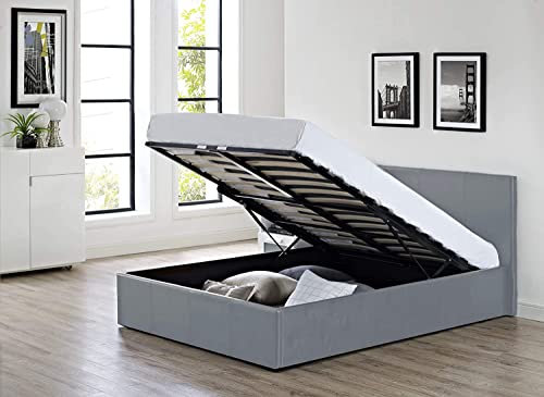 MODERNIQUE® Grey Faux Leather Storage Ottoman Gas Lift Up Bed Frame in Single, Small Double, Double, King & Super King size (4ft6 Double)