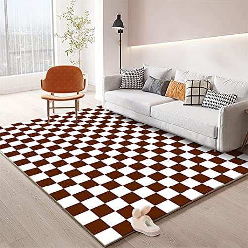 Teppich Schlafzimmer Modern Braun Kariert 3D Braun Kariert Wohnzimmer Teppich Braun Kariert Dekoration Carpet rutschfeste Teppiche, 120 x 170 cm