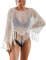 Bsubseach Beach Cover Up for Swimwear Women Long Sleeve Crochet Top Hollow Out Swimsuit Coverup White