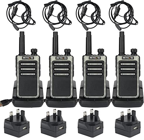Retevis RB666 Walkie Talkies, Fast Charging Walkie Talkie with Earpieces, VOX, USB C, PMR446, Security Two Way Radio for Security, Restaurant (4 Pcs, Black)