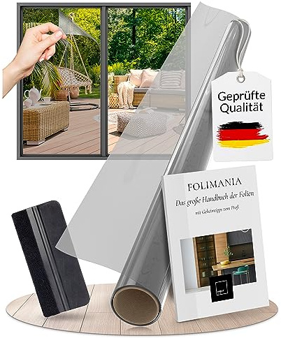 LEFIELD® Sonnenschutzfolie Fenster innen/aussen [90x200 cm] Spiegelfolie, Sichtschutzfolie | Selbstklebend, STATISCH HAFTEND, Rückstandslos, Hitzeschutz, Sichtschutz | inkl. eBook mit Profitipps