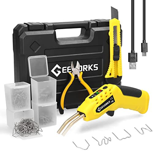 Geevorks Senza Fili Saldatore per Plastica 40W - Kit Riparazione Paraurti Auto con 4 Tipi di Graffette e Pinze per Auto Paraurti/Auto Ricambi