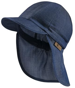 Sterntaler Schirmmütze mit Nackenschutzschutz Jeans für Jungen - Schirmmütze Baby schützt den Kopf an warmen Sommertagen - Sonnenkappe Baby aus leichtem Jeansstoff - marine, 49
