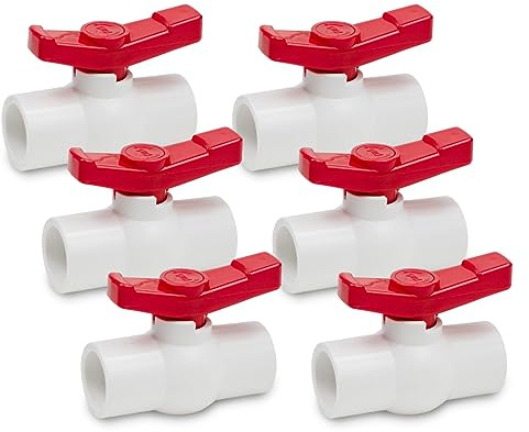 Bwintech 6 Stück 40 mm PVC-Kugelhahn, Wasserhahn, Wasserstopp-Kugelhahn, 90-Grad-Betriebsgriff, Ventil, Rohrverschraubungen