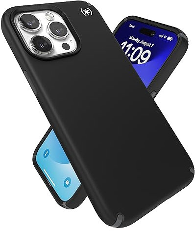 Speck iPhone 15 Pro Max Hülle – Gebaut für MagSafe, Fallschutz, kratzfest, weiche Haptik, 17,5 cm (6,7 Zoll) Handyhülle – Presidio2 Pro Schwarz/Schiefergrau/Weiß