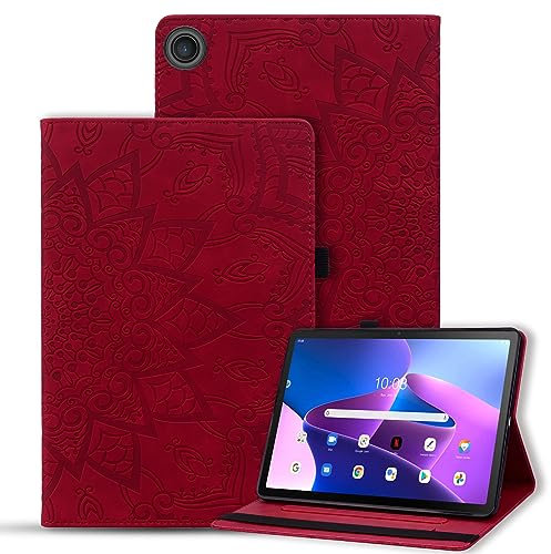 Vaitasy Coque Samsung Galaxy Tab A8 10.5 Pouces 2022/2021 Housse Flip Book Étui avec Haute Qualité Cuir PU pour Galaxy Tab A8 SM-X200/X205/X207 - Mandala Rouge